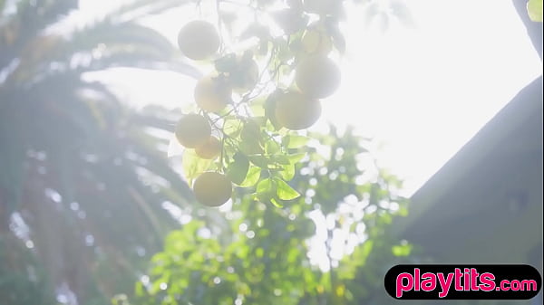 Big ass curvy Swiss MILF strips in a garden and shows her curves