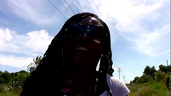 Black milf riding cock in outdoor