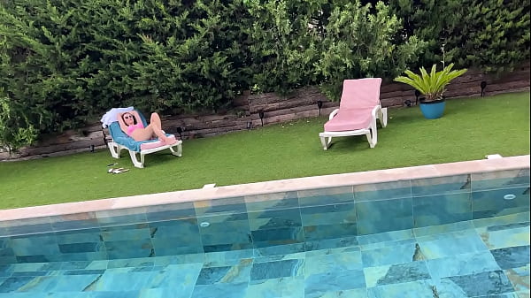 Risky sex with lustful stepmom by the pool